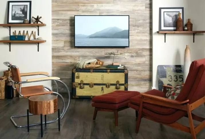 Laminado en la pared en la sala de estar (50 fotos): características de diseño de interiores, opciones de acabado de pared con laminado en el pasillo 9627_45