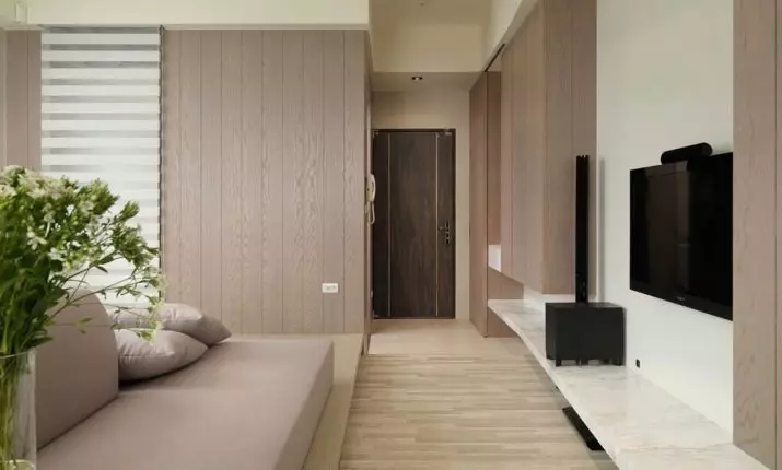 LAMINATE trên tường trong phòng khách (50 ảnh): Tính năng thiết kế nội thất, tùy chọn hoàn thiện tường với laminate trong hội trường 9627_49