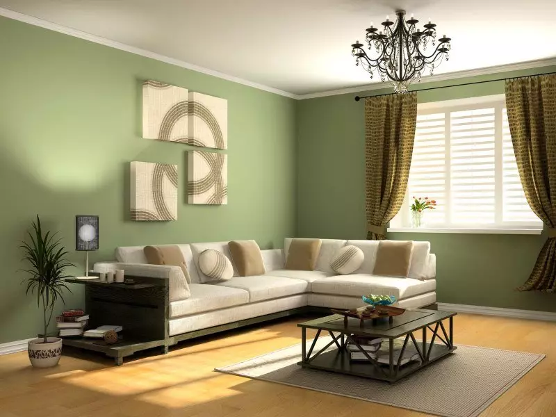 Ngjyra e mureve në dhomën e ndenjes (64 foto): Cila ngjyrë bojë muret në sallë me një kat të lehtë? Idetë moderne të dizajnit të murit. Si të zgjidhni opsionin më të mirë për të brendshmen? 9629_21