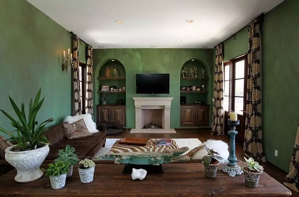 A cor das paredes na sala de estar (64 fotos): Que cor pinta as paredes no salón cun chan lixeiro? Ideas modernas de deseño de parede. Como elixir a mellor opción para o interior? 9629_24
