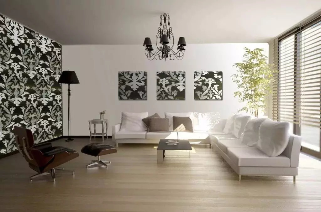 Ngjyra e mureve në dhomën e ndenjes (64 foto): Cila ngjyrë bojë muret në sallë me një kat të lehtë? Idetë moderne të dizajnit të murit. Si të zgjidhni opsionin më të mirë për të brendshmen? 9629_53