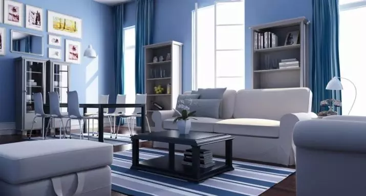 Ngjyra e mureve në dhomën e ndenjes (64 foto): Cila ngjyrë bojë muret në sallë me një kat të lehtë? Idetë moderne të dizajnit të murit. Si të zgjidhni opsionin më të mirë për të brendshmen? 9629_56
