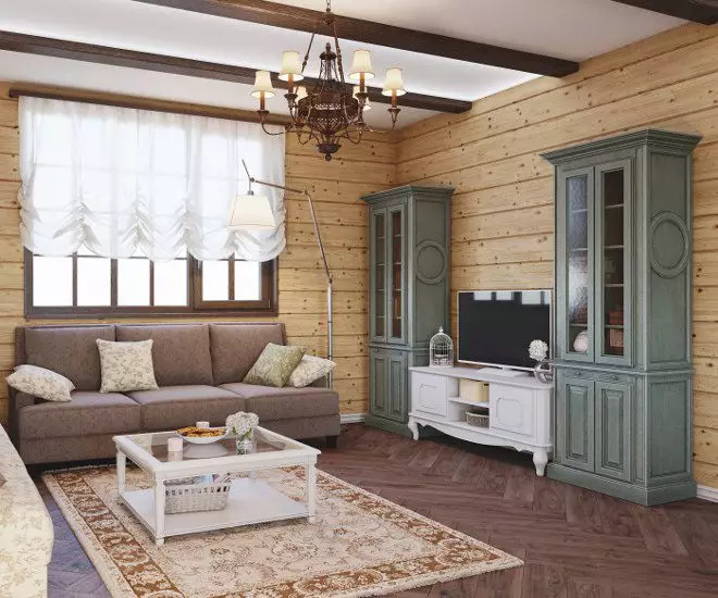 Sala de estar en Provenza (104 fotos): Registro del interior de un salón pequeño y grande en un moderno estilo de oliva, diseño de araña y otros matices 9631_11