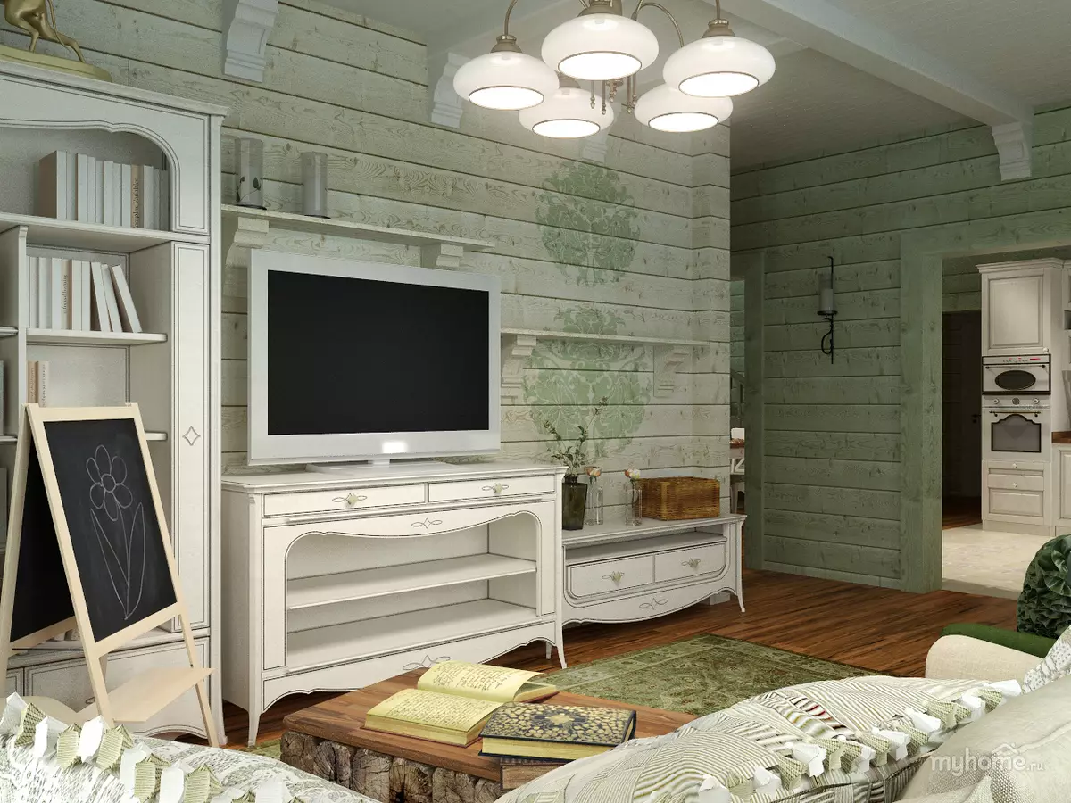 Sala de estar en Provenza (104 fotos): Registro del interior de un salón pequeño y grande en un moderno estilo de oliva, diseño de araña y otros matices 9631_19