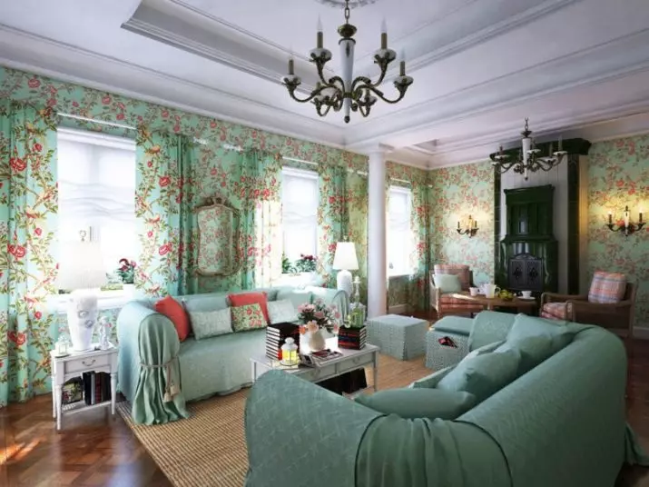 Sala de estar em Provence (104 fotos): Registro do interior de um salão pequeno e grande em um estilo de oliveira moderno, design de candelabro e outras nuances 9631_2
