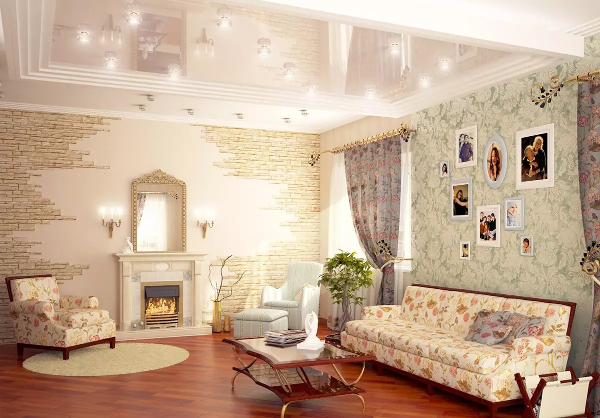 Sala de estar en Provenza (104 fotos): Registro del interior de un salón pequeño y grande en un moderno estilo de oliva, diseño de araña y otros matices 9631_21