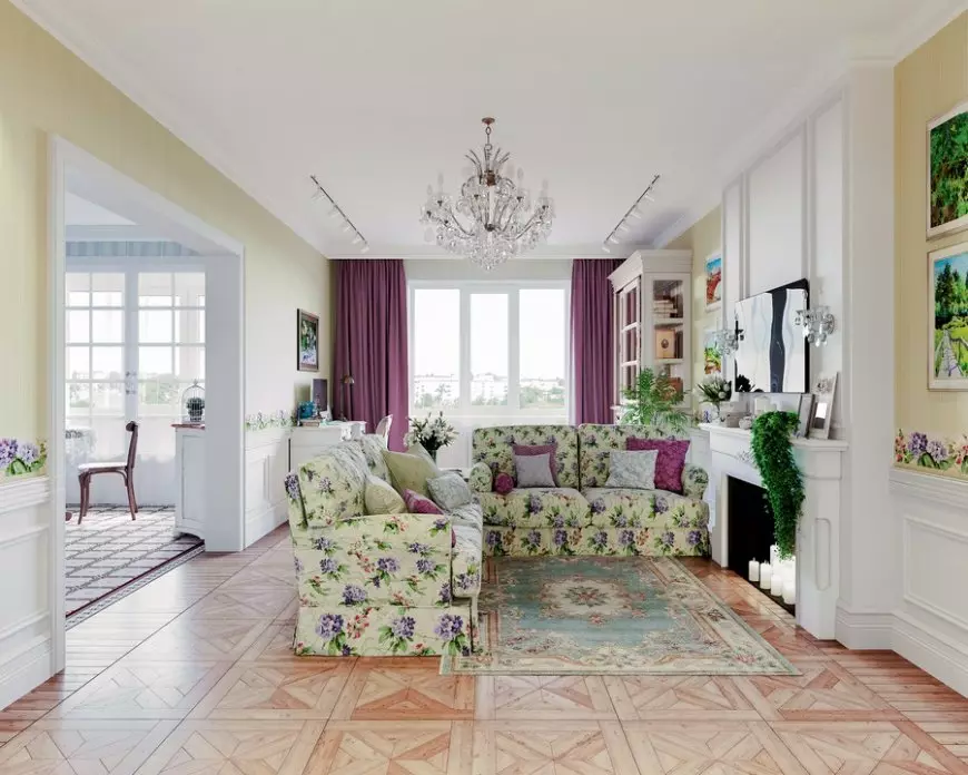 Sala de estar en Provenza (104 fotos): Registro del interior de un salón pequeño y grande en un moderno estilo de oliva, diseño de araña y otros matices 9631_63