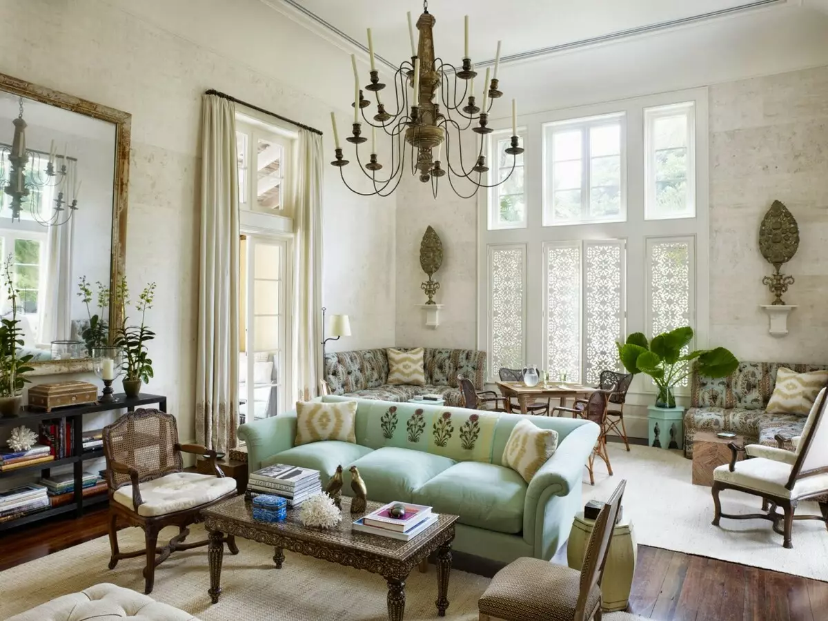 Sala de estar em Provence (104 fotos): Registro do interior de um salão pequeno e grande em um estilo de oliveira moderno, design de candelabro e outras nuances 9631_84