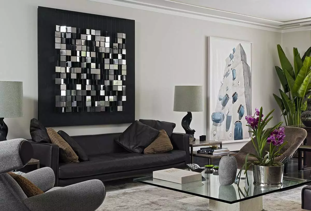 Målningar i vardagsrummet (44 foton): Välj de modulära och andra typer av bilder i en modern stil för den inre av hallen i lägenheten 9633_22