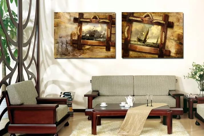 Pinturas na sala de estar (44 fotos): Seleccione o modular e outros tipos de imaxes nun estilo moderno para o interior do salón do apartamento 9633_26
