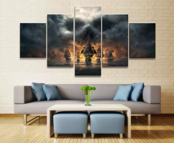 Piktura në dhomën e ndenjes (44 foto): Zgjidhni llojet modulare dhe të tjera të fotografive në një stil modern për brendësinë e sallës në apartament 9633_29