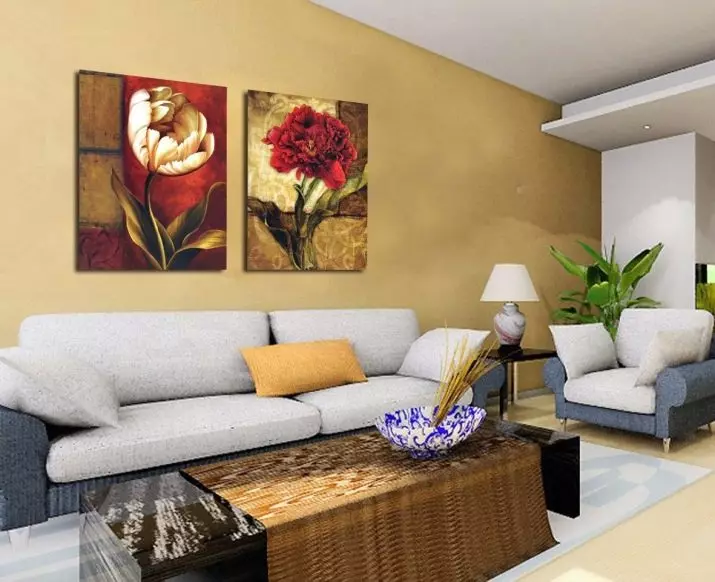 نقاشی در اتاق نشیمن (44 عکس): مجموعه مدولار و دیگر انواع تصاویر را در یک سبک مدرن برای داخل سالن در آپارتمان انتخاب کنید 9633_31