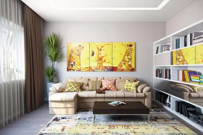 Lukisan ing ruang tamu (44 foto): Pilih gambar lan jinis gambar liyane ing gaya modern kanggo interior bale ing apartemen 9633_34