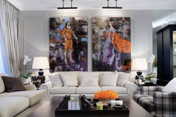 客厅里的绘画（44张照片）：选择现代风格的模块化和其他类型的图片，以便在公寓的大厅内部 9633_35