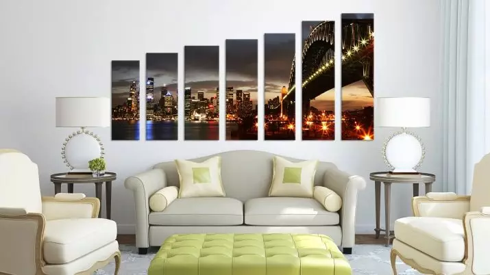 Schilderijen in de woonkamer (44 foto's): Selecteer de modulaire en andere soorten foto's in een moderne stijl voor het interieur van de hal in het appartement 9633_36