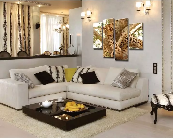 Pinturas en la sala de estar (44 fotos): seleccione los tipos modulares y otros tipos de imágenes en un estilo moderno para el interior de la sala en el apartamento 9633_38
