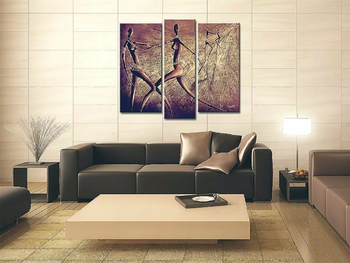 Lukisan ing ruang tamu (44 foto): Pilih gambar lan jinis gambar liyane ing gaya modern kanggo interior bale ing apartemen 9633_4