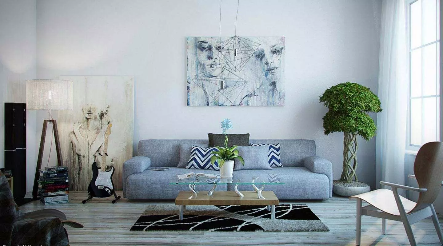 Peintures dans le salon (44 photos): Sélectionnez les types modulaires et autres de photos dans un style moderne pour l'intérieur du hall de l'appartement 9633_44