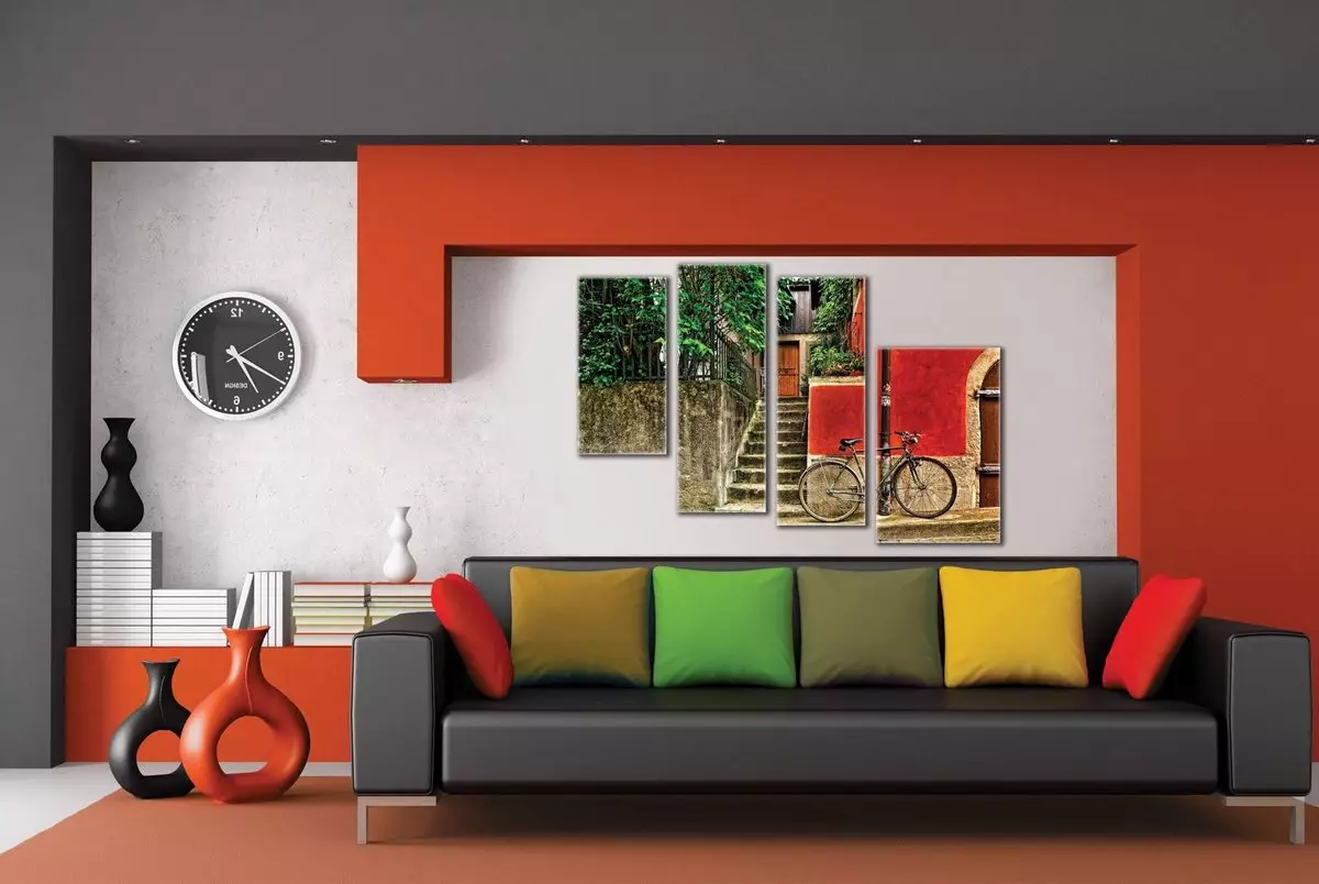 客厅里的绘画（44张照片）：选择现代风格的模块化和其他类型的图片，以便在公寓的大厅内部 9633_9