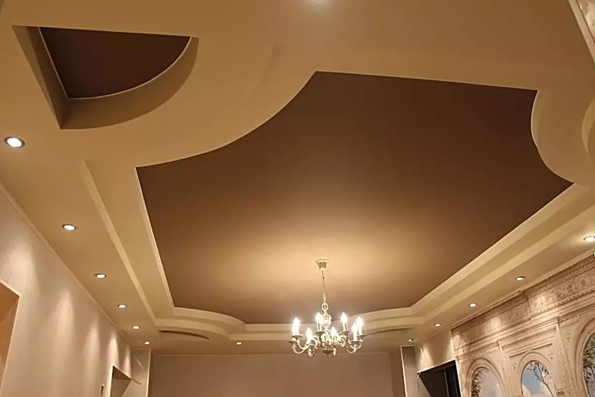 Mat protežu stropovi za halu (40 fotografije): Kako odabrati protežu plafon za dnevni boravak u stanu? Bijelo stropom s crtanje i druge opcije 9636_22