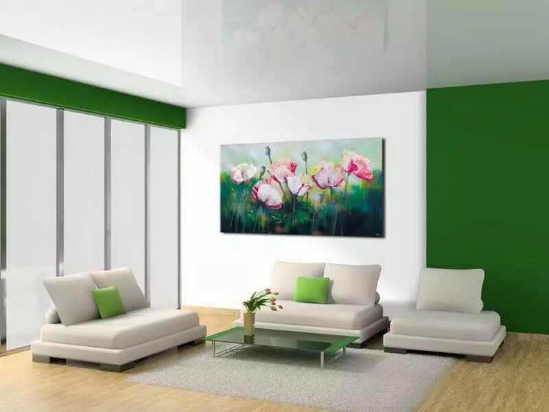 Zelena dnevna soba (65 fotografij): Interior Design Funkcije v zelenih tonih. Katera barva združuje zeleno? Registracija zidov dvorane 9639_18