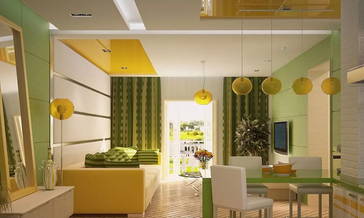 Green woonkamer (65 foto's): interieur ontwerp funksies in groen skakerings. Watter kleur kombineer groen? Registrasie van die mure van die saal 9639_19