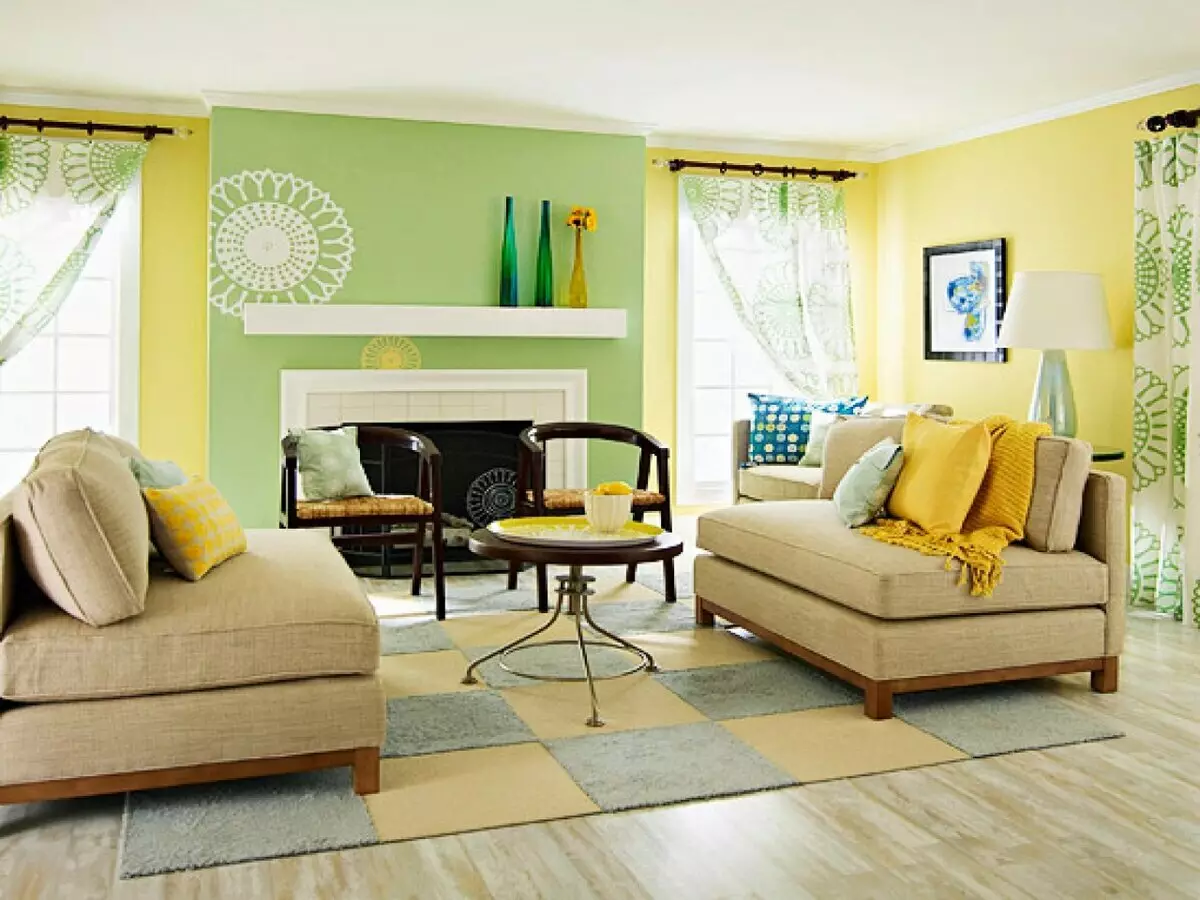 绿色起居室（65张照片）：绿色色调的室内设计功能。什么颜色结合绿色？大厅墙的登记 9639_20