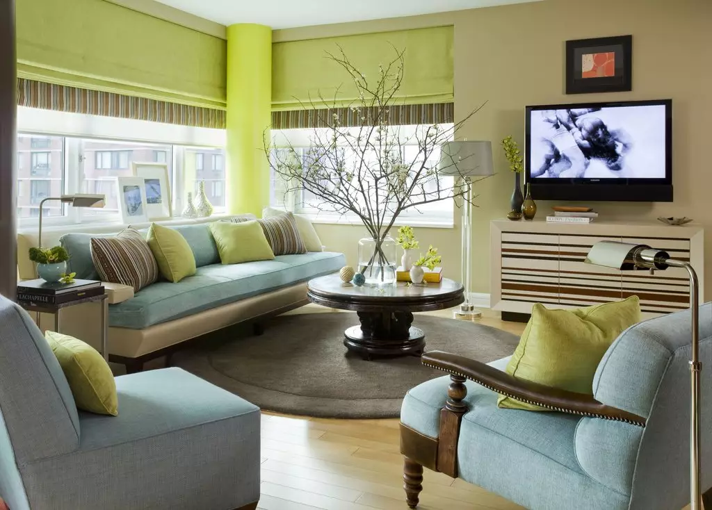 Zaļā dzīvojamā istaba (65 fotogrāfijas): interjera dizaina iezīmes zaļajos toņos. Kāda krāsa apvieno zaļu? Zāles sienu reģistrācija 9639_26