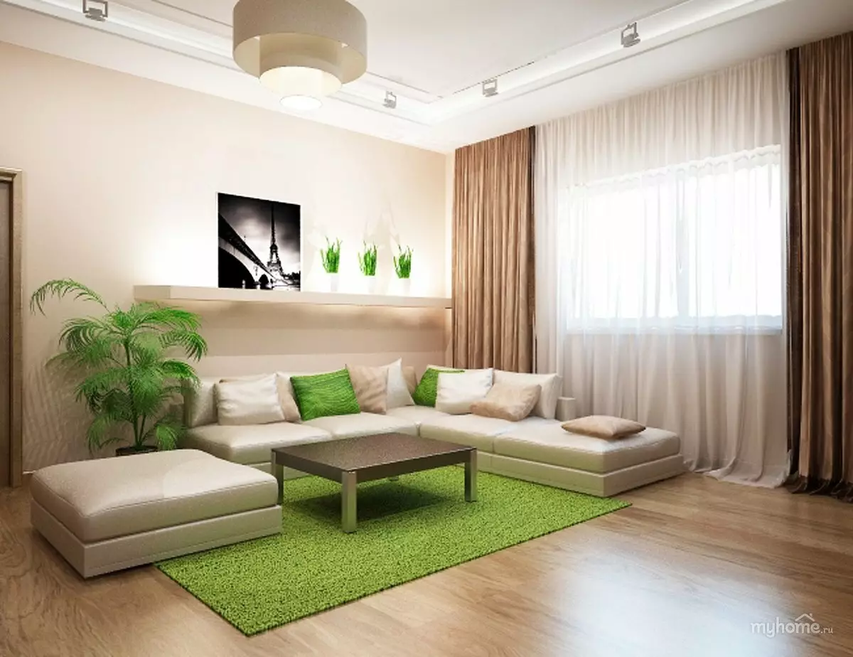 Groene woonkamer (65 foto's): interieur-ontwerpfuncties in groene tonen. Welke kleur combineert groen? Registratie van de muren van de hal 9639_32