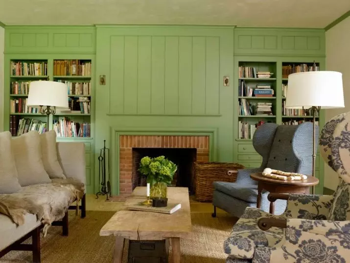 Ногоон зочны өрөө (65 зураг): Ногоон өнгөөр ​​хүрээлэгдсэн интерьер дизайны онцлог. Ямар өнгө нь ногоон хослуулсан бэ? Танхимын хана бүртгэл 9639_47