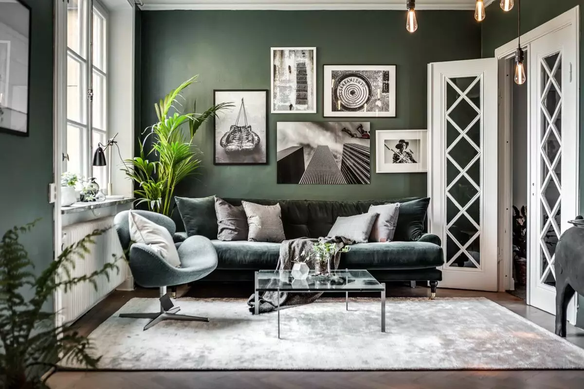 Soggiorno verde (65 foto): caratteristiche di interior design nei toni verdi. Che colore combina il verde? Registrazione delle pareti della sala 9639_48