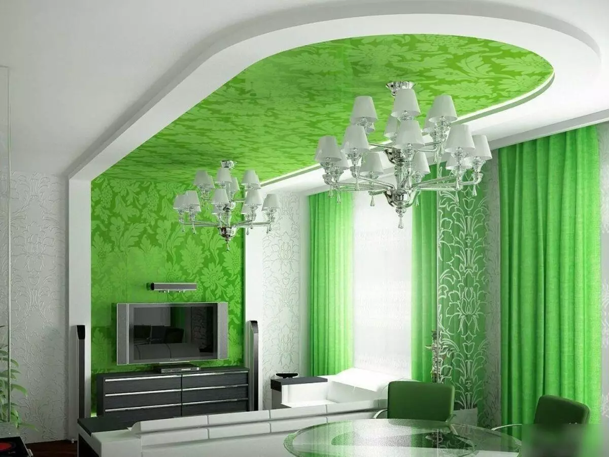 Green living room (65 mga larawan): Mga tampok sa panloob na disenyo sa berdeng mga tono. Anong kulay ang pinagsasama ng berde? Pagpaparehistro ng mga dingding ng Hall. 9639_50