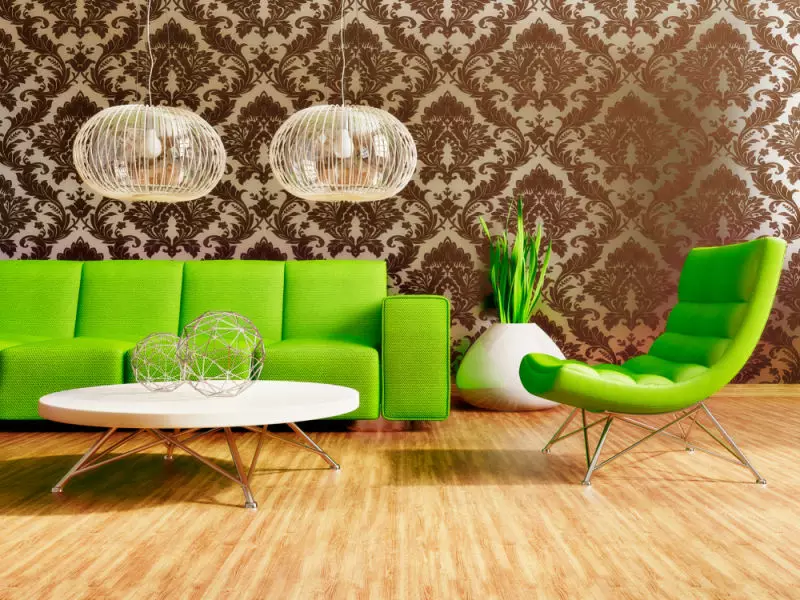 绿色起居室（65张照片）：绿色色调的室内设计功能。什么颜色结合绿色？大厅墙的登记 9639_55