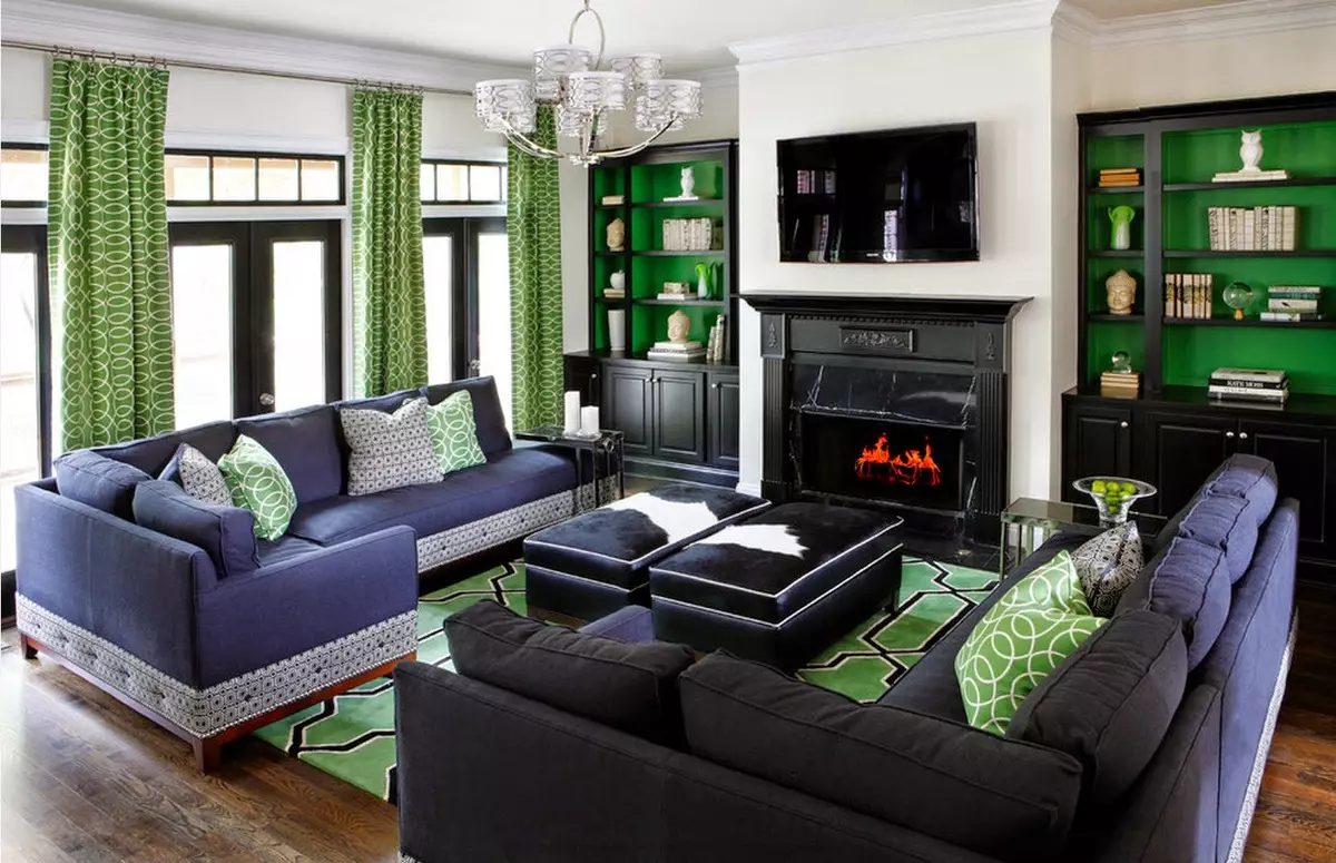 Grøn stue (65 billeder): Interiørdesign funktioner i grønne toner. Hvilken farve kombinerer grønt? Registrering af væggene i hallen 9639_57