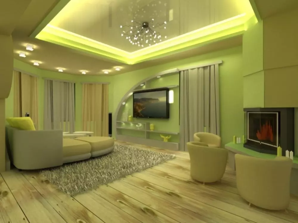 sala de estar Verde (65 fotos): características de diseño de interiores en tonos verdes. ¿De qué color combina verde? El registro de las paredes de la sala 9639_59