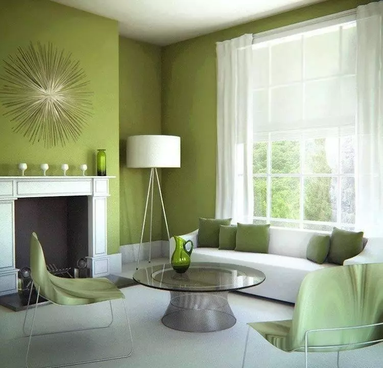 Green living room (65 photos): interior design features in green tones. What color combines green? Registration of the walls of the hall 9639_62