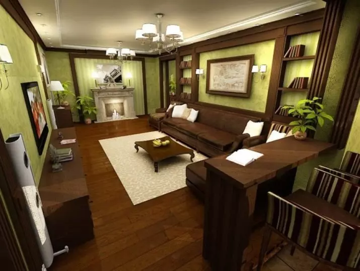 Zelený obývací pokoj (65 fotek): Vnitřní designové prvky v zelených tónech. Jakou barvu kombinuje zeleně? Registrace stěn sálu 9639_63