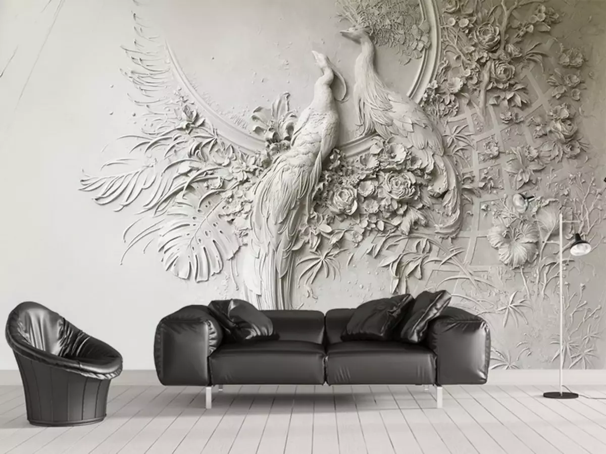 Wall Decor v obývacím pokoji (66 fotek): Nejlepší dekorace pro dekorativní dekorativní akcent stěny v hale. Co je lepší ozdobit prázdnou zeď? Jak ozdobit velkou zeď? 9642_37