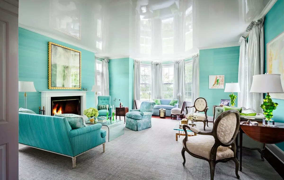 Turquoise Living Room (57 myndir): Turquoise Color Interior Design. Hall í grænblár-brúnt tónum og öðrum samsetningum í innri 9644_13
