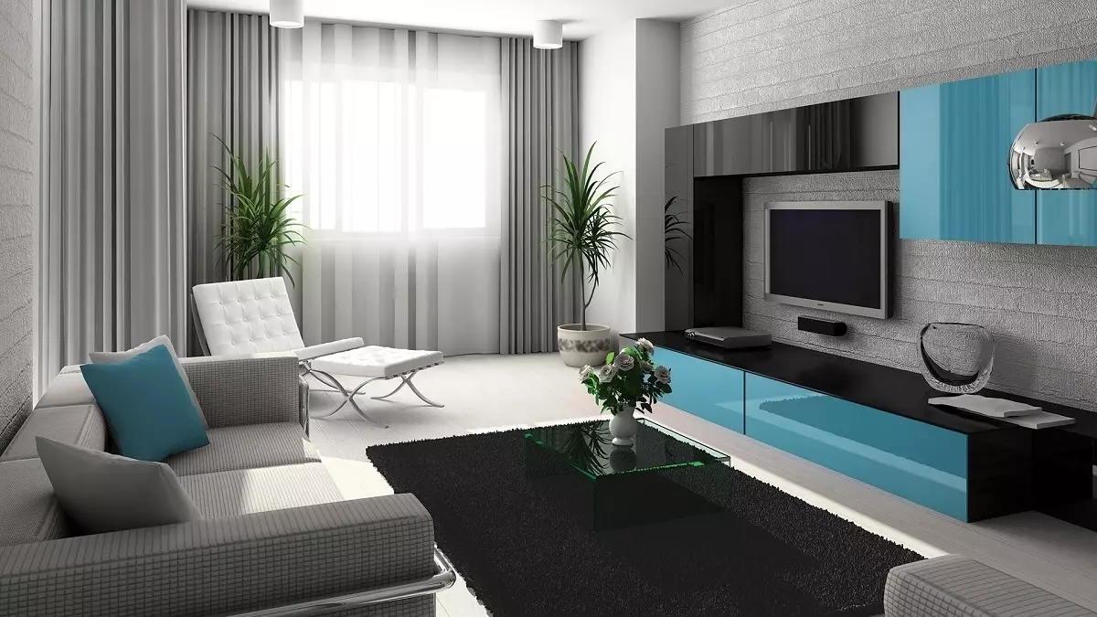 Turquoise Living Room (57 myndir): Turquoise Color Interior Design. Hall í grænblár-brúnt tónum og öðrum samsetningum í innri 9644_25