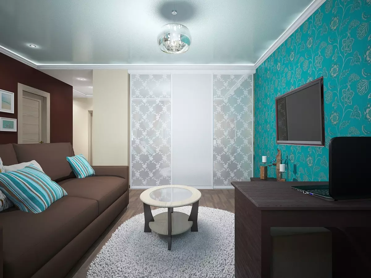 Turquoise Living Room (57 Ritratti): Turquoise kulur Disinn ta 'ġewwa. Sala fit-Turquoise-kannella tones u kombinazzjonijiet oħra fl-intern 9644_34