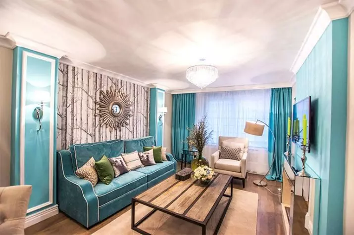 Turquoise Living Room (57 myndir): Turquoise Color Interior Design. Hall í grænblár-brúnt tónum og öðrum samsetningum í innri 9644_51