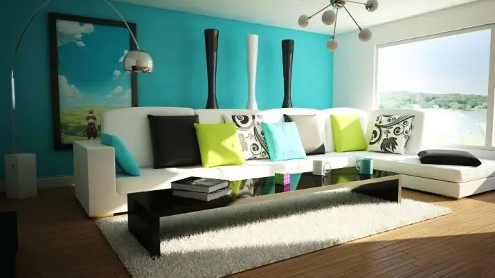 Turquoise Living Room (57 Foto): Desain interior warna pirus. Aula dalam nada pirus-coklat dan kombinasi lainnya di interior 9644_55