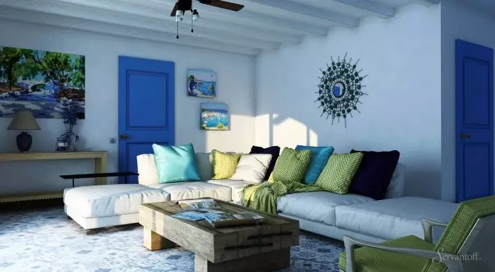 Turquoise Living Room (57 Foto): Desain interior warna pirus. Aula dalam nada pirus-coklat dan kombinasi lainnya di interior 9644_57
