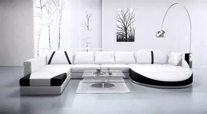 Високотехнологичните дневни (67 снимки): интериорен дизайн опции в черно и бяло, избор на модулни мебели, маси и полилеи 9650_56
