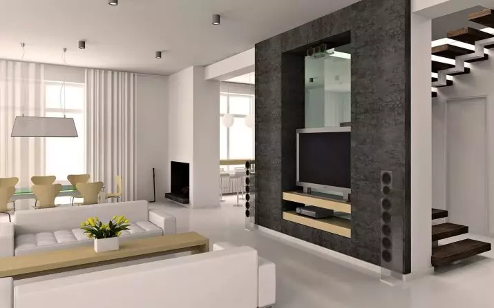 Dnevna soba v stilu minimalizma (88 fotografij): Notranja oblikovalska dvorana v rednem stanovanju v sodobnem minimalističnem slogu, dekoracijo dnevne sobe v Khrushchevka 9656_18
