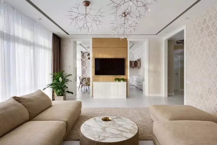 Dnevna soba v stilu minimalizma (88 fotografij): Notranja oblikovalska dvorana v rednem stanovanju v sodobnem minimalističnem slogu, dekoracijo dnevne sobe v Khrushchevka 9656_34