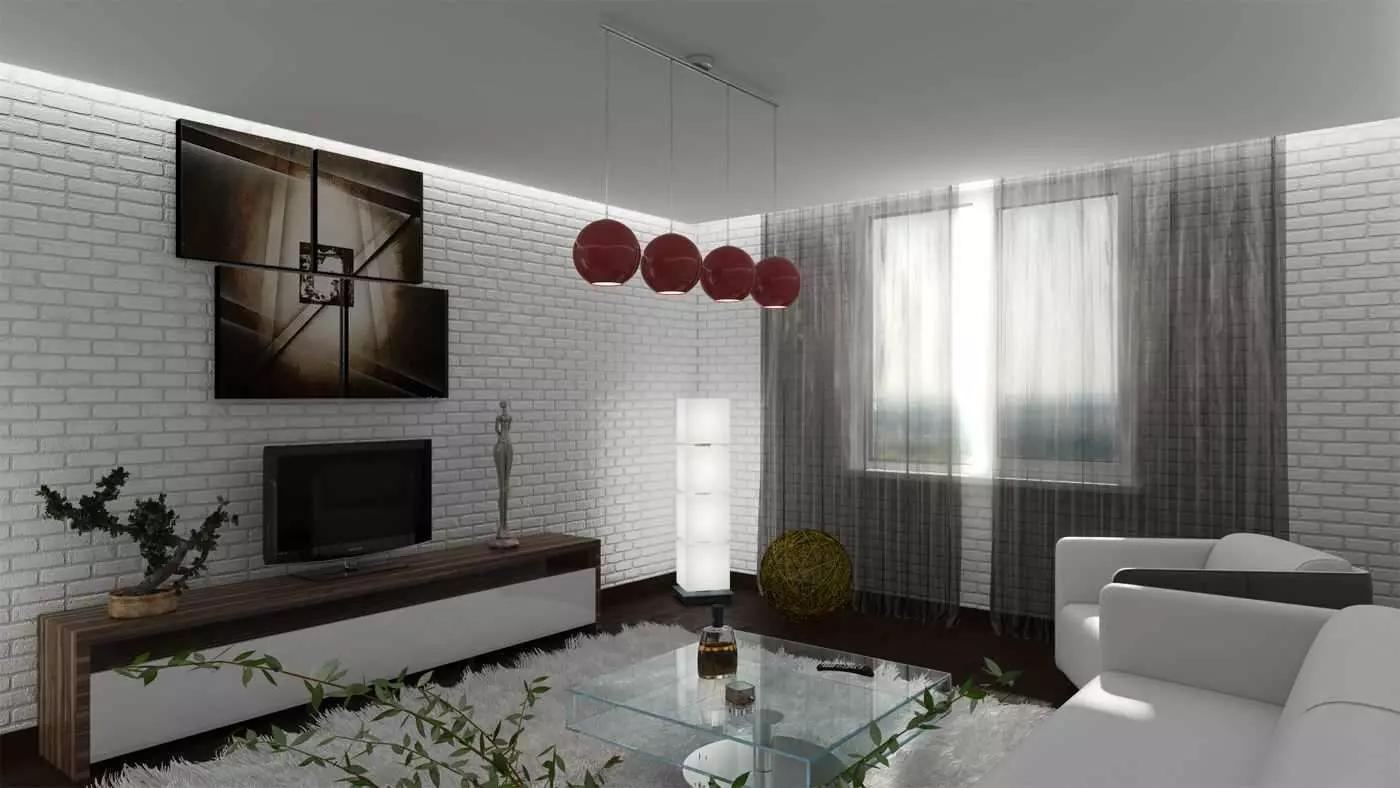Dnevna soba v stilu minimalizma (88 fotografij): Notranja oblikovalska dvorana v rednem stanovanju v sodobnem minimalističnem slogu, dekoracijo dnevne sobe v Khrushchevka 9656_35