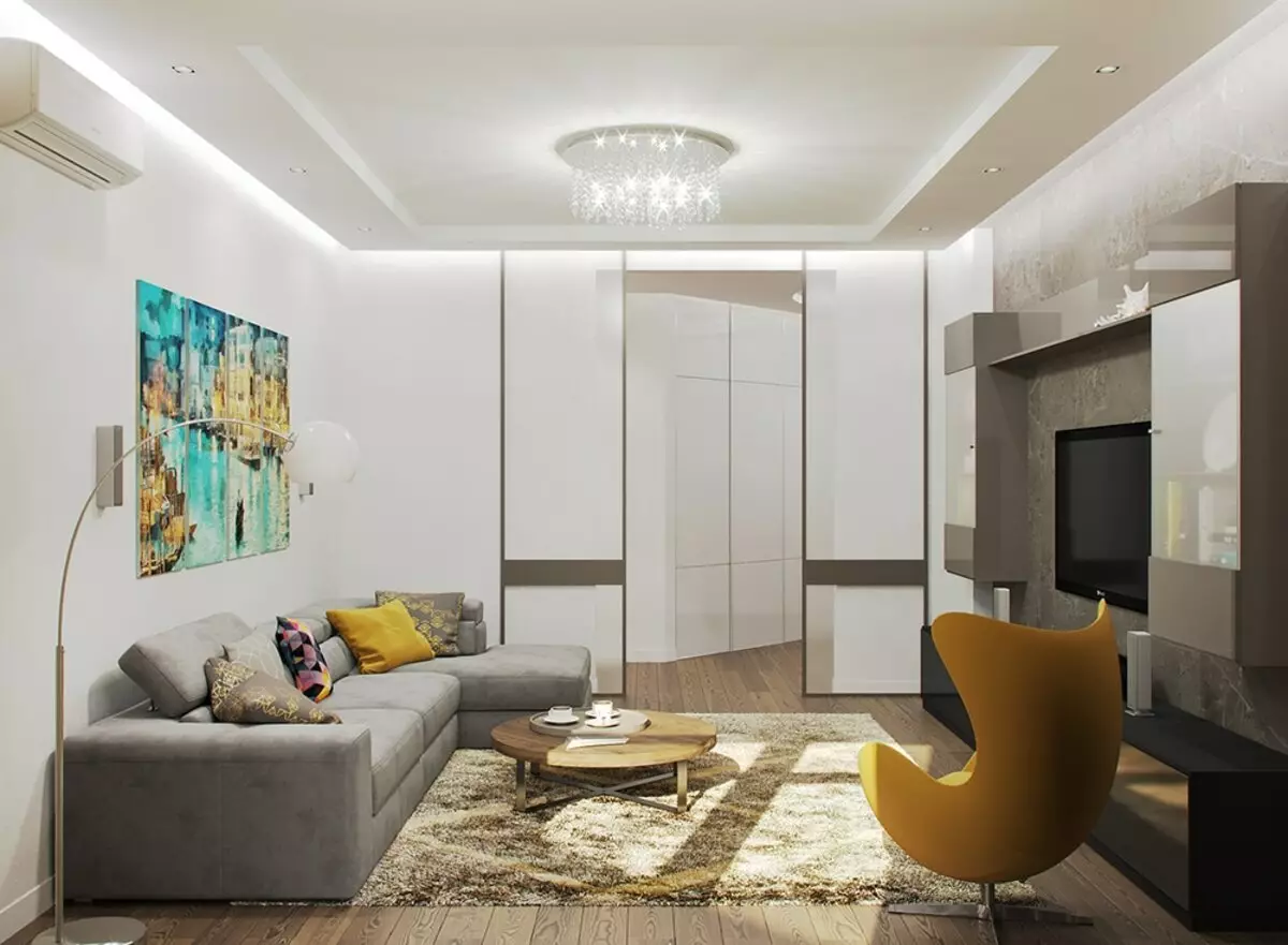 Dnevna soba v stilu minimalizma (88 fotografij): Notranja oblikovalska dvorana v rednem stanovanju v sodobnem minimalističnem slogu, dekoracijo dnevne sobe v Khrushchevka 9656_42