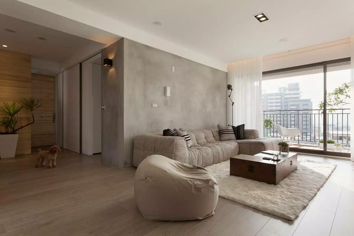 Dnevna soba v stilu minimalizma (88 fotografij): Notranja oblikovalska dvorana v rednem stanovanju v sodobnem minimalističnem slogu, dekoracijo dnevne sobe v Khrushchevka 9656_48